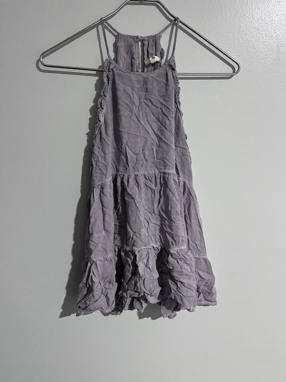 Entro Dress Womens S Purple Linen Sundress Halter Tie Strappy Ruffle Casual